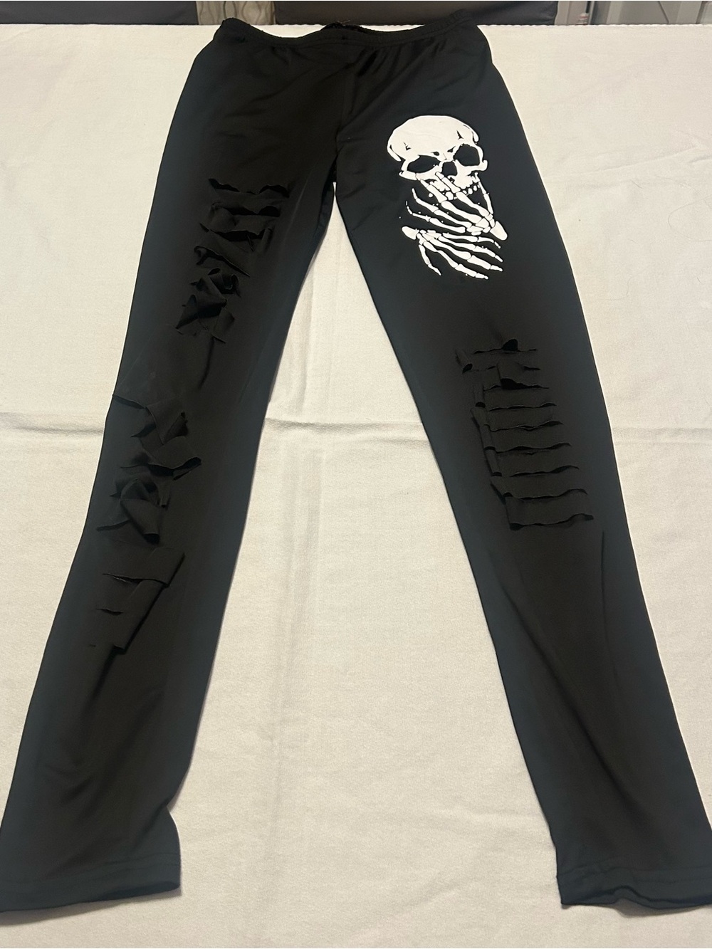 Black Skull Skeleton Distressed Cutout Leggings Pants Size M